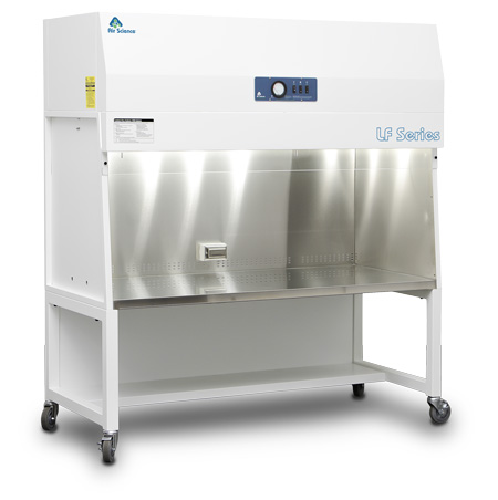 Purair LF Series vertical laminar flow hood on optional cart