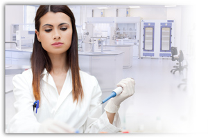 Scientist in clean ductless lab 